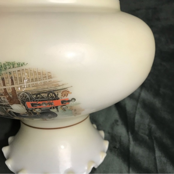 Vintage Lamp Shade Ruffled Milk Glass Train History Scenes 6.75” GWTW - Picture 10 of 16